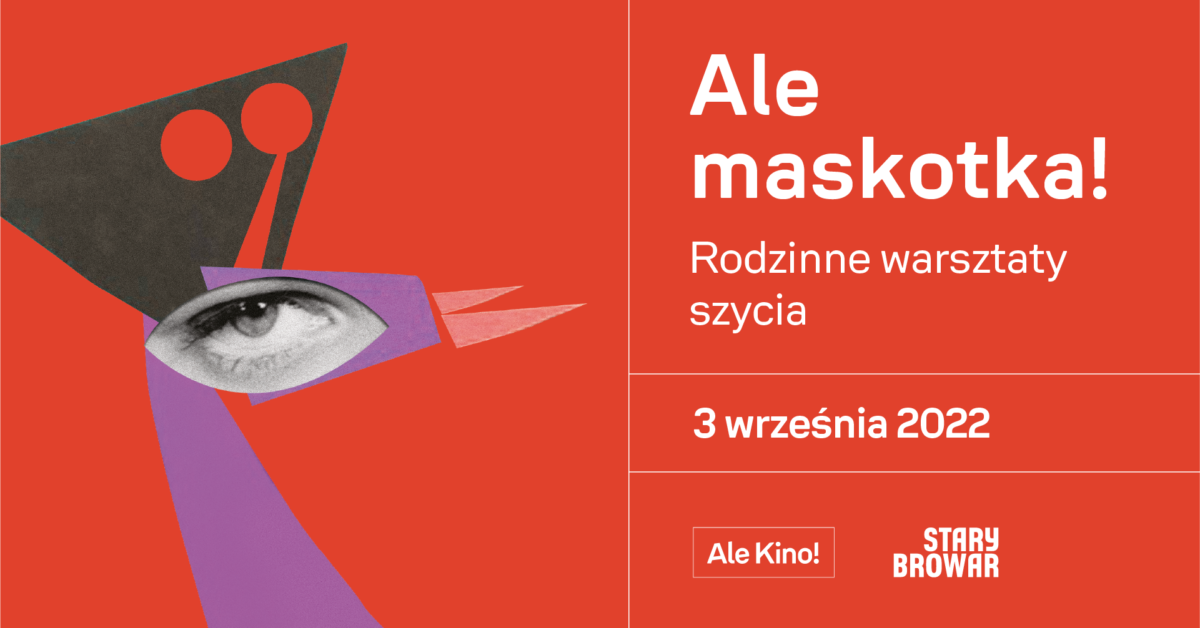 Głowa ptaka z plakatu Ale Kino! na czerwonym tle